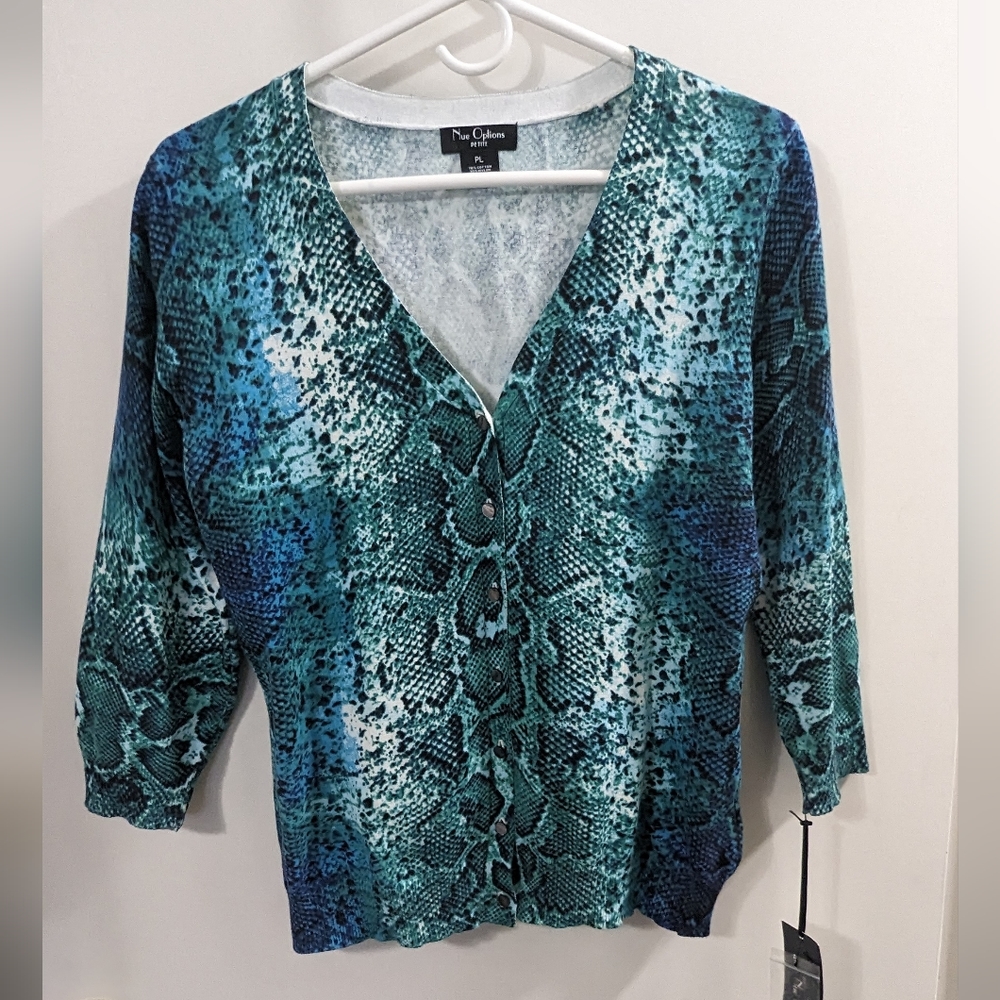 NWT Nue Options Petite snakeskin print cardigan